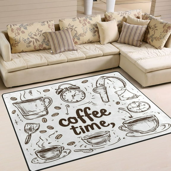 WOBOGO Coffee Time Now Carpet Non-Slip Rugs Soft Doormat 80×58in Living Dining Room Bedroom Decorative