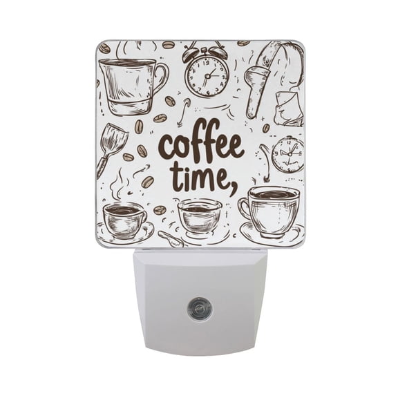 WOBOGO Coffee Time Now LED Night Light 2 Pcs Set 0.5 Watt Wall Plug in Dusk to Dawn Automatic Switch Soft White Light