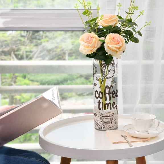 WOBOGO Coffee Time Now Plastic Vase Home or Wedding Decoration Centerpiece Unbreakable 11.8×3.9in