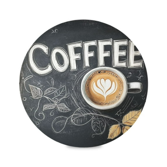WOBOGO Coffee Time Round Placemats Set of 6 Heat Resistant Washable Kitchen Table Decorations 15.4in