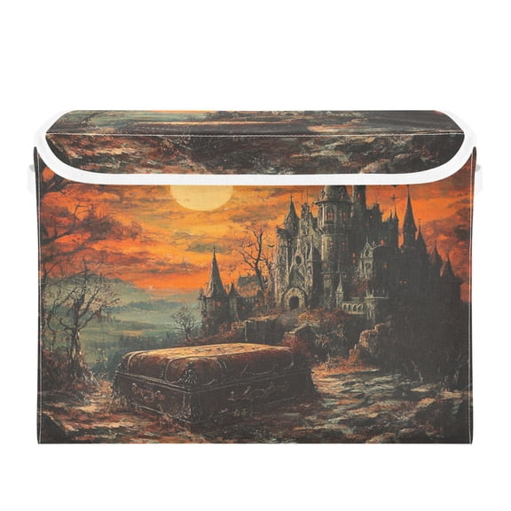 WOBOGO The Coffin Of The Vampire Count Large Collapsible Storage Box Flip Lid Fabric Decorative Organizer Container Basket with Handles 16.512.611.8in