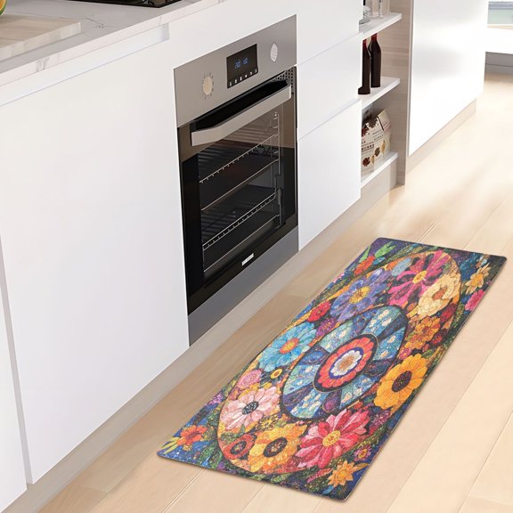 WOBOGO Collage Art Flower Carpet 39x20in Kitchen Bathroom Plush Absorbent Non-Slip Floor Mat