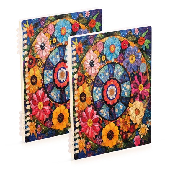 WOBOGO Collage Art Flower Notebook College Horizontal Grid Paper Ink Spill Resistant Water Resistant Cover 8.3x5.7x0.4in