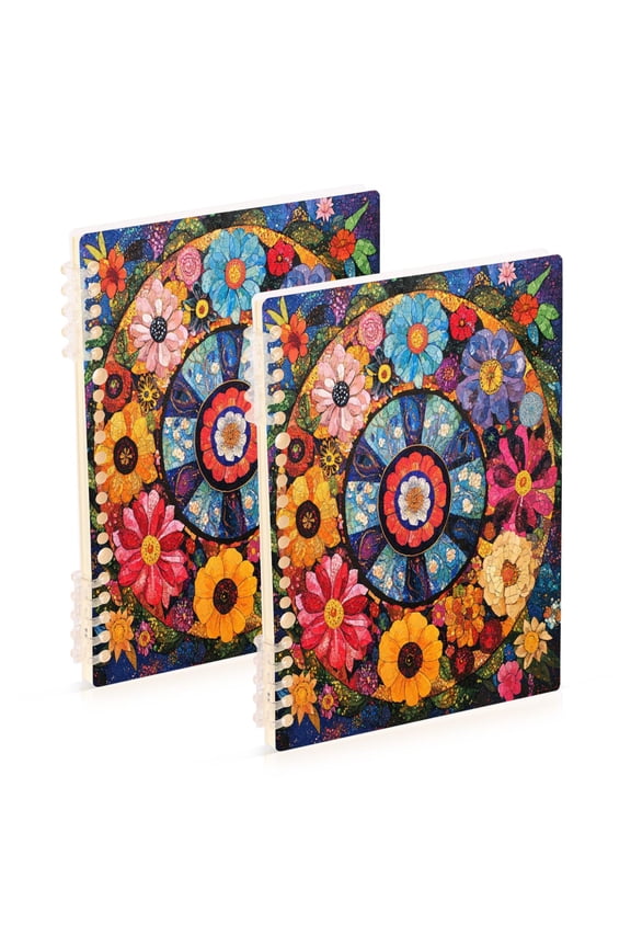 WOBOGO Collage Art Flower Notebook College Horizontal Grid Paper Ink Spill Resistant Water Resistant Cover 8.3x5.7x0.4in