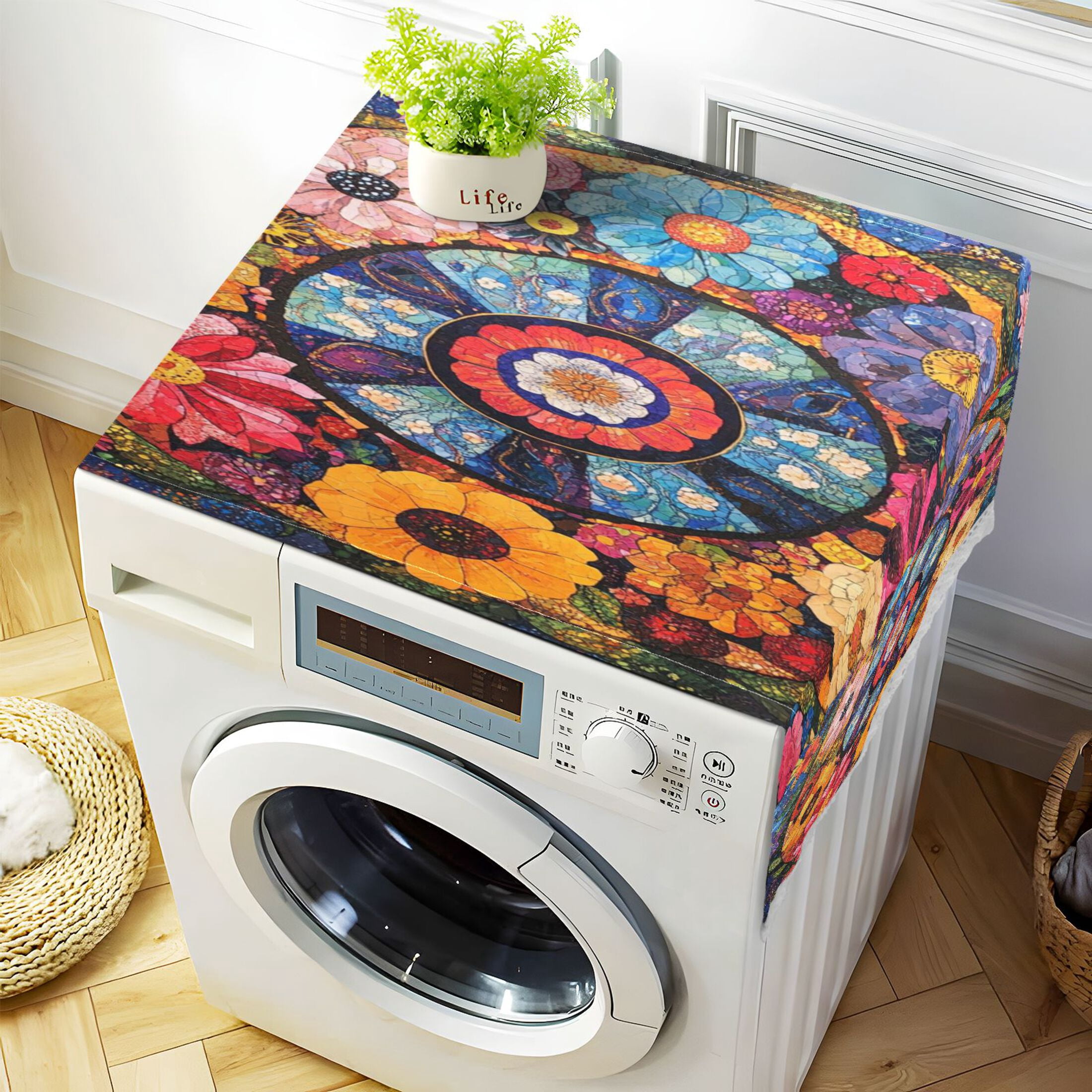 WOBOGO Collage Art Flower Washing Machine Cloth Dryer Refrigerator Top Cover Protective Non-Slip Mat For Kitchen Laundry