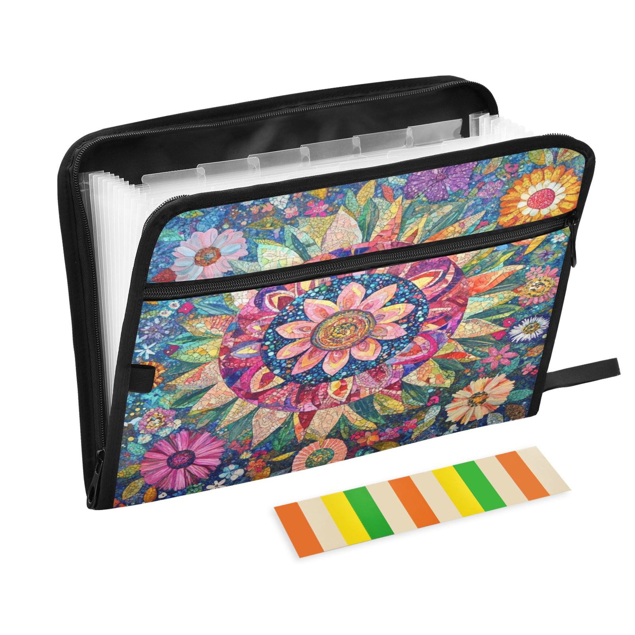 WOBOGO Colorful Blooms Floral Expanding File Folder Letter Size Accordion Filing Organizer 13 Pocket Separate Organ Pocket
