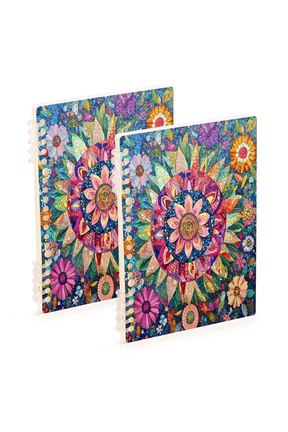Colorful Blooms Floral Notebook College Horizontal Grid Paper Ink Spill Resistant Water Resistant Cover 8.3x5.7x0.4in
