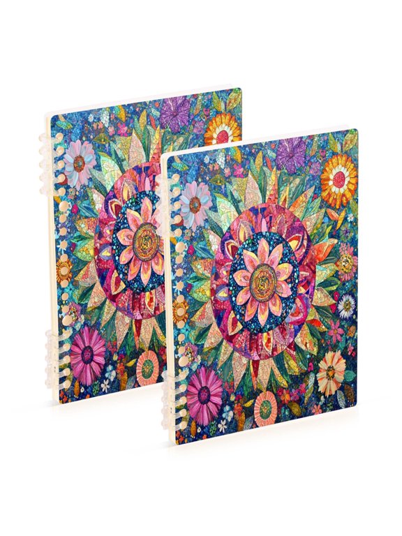 Colorful Blooms Floral Notebook College Horizontal Grid Paper Ink Spill Resistant Water Resistant Cover 8.3x5.7x0.4in