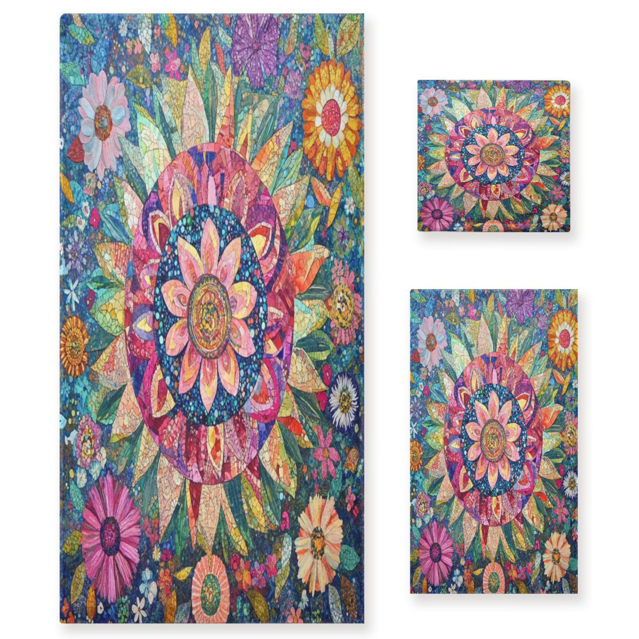 WOBOGO Colorful Blooms Floral Ultra Soft 3 Pack Cotton Towel Set Includes 60 x 30in Bath Towel 28 x 16in Face Towel and 13 x 13in Small Square Towel for Everyday Use Lightweight and Compact