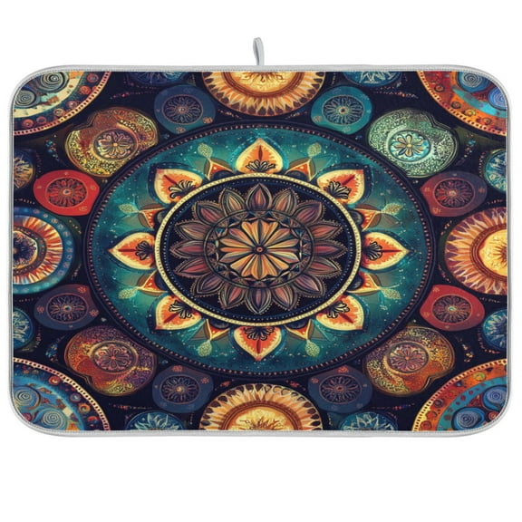 WOBOGO Colorful Boho Patterns Kitchen Drying Mat Heat Resistant Drainage with Non-Slip Rubber Backing Hides Stains Super Absorbent Easy to Clean 16×18in
