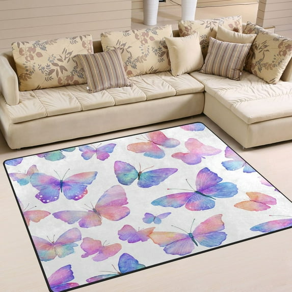 WOBOGO Colorful Butterflies Carpet Non-Slip Rugs Soft Doormat 80×58in Living Dining Room Bedroom Decorative