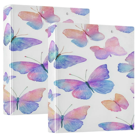 WOBOGO Colorful Butterflies File Folders Extra Large Capacity to Hold 200 Sheets of Documents Hard Shell Ring Binder for School Home Office
