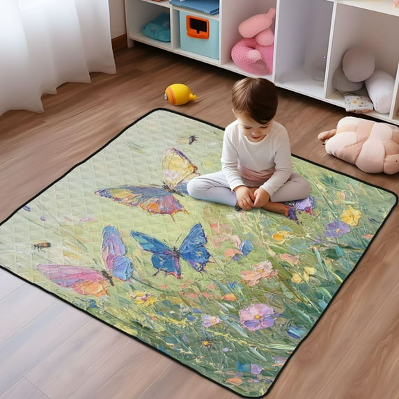 WOBOGO Colorful Butterfly Baby Playmats Extra Large Waterproof Rollable Activity Pads for Toddlers 50×50inch