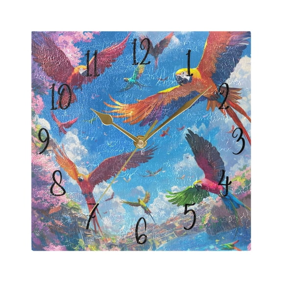 WOBOGO Colorful Carrots Wall Clock 7.78 Inch Battery Operated Silent Unit Square Rustic Vintage Style for Home Bedroom Office Gold Pointer