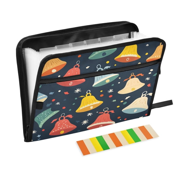 WOBOGO Colorful Christmas Bell Pattern Expanding File Folder Letter Size Accordion Filing Organizer 13 Pocket Separate Organ Pocket