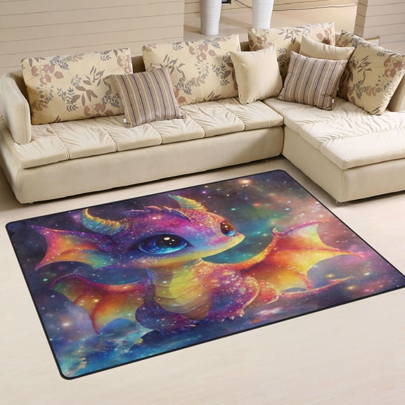 WOBOGO Colorful Dragon Baby Carpet Non-Slip Rugs Soft Doormat 31×20in Living Dining Room Bedroom Decorative