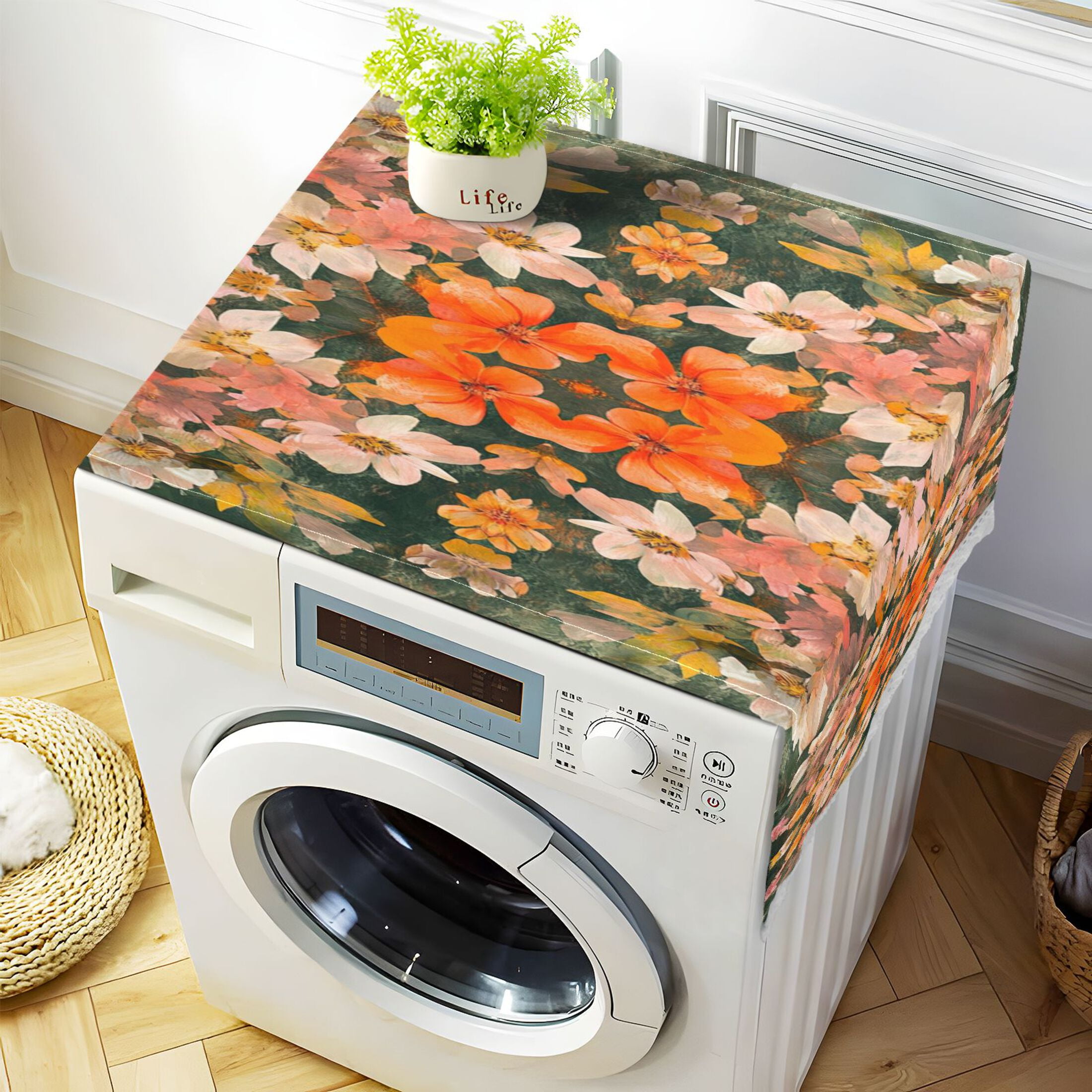 WOBOGO Colorful Flower Bushes Washing Machine Cloth Dryer Refrigerator Top Cover Protective Non-Slip Mat For Kitchen Laundry