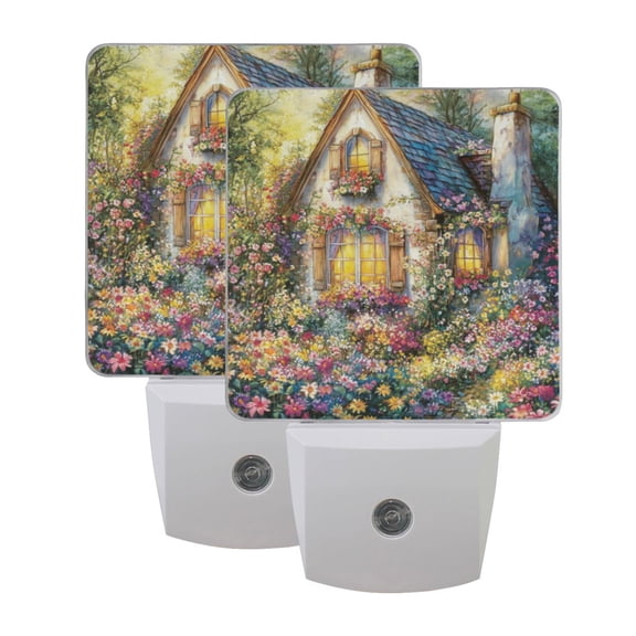 WOBOGO Colorful Flower Church LED Night Light 2 Pcs Set 0.5 Watt Wall Plug in Dusk to Dawn Automatic Switch Soft White Light