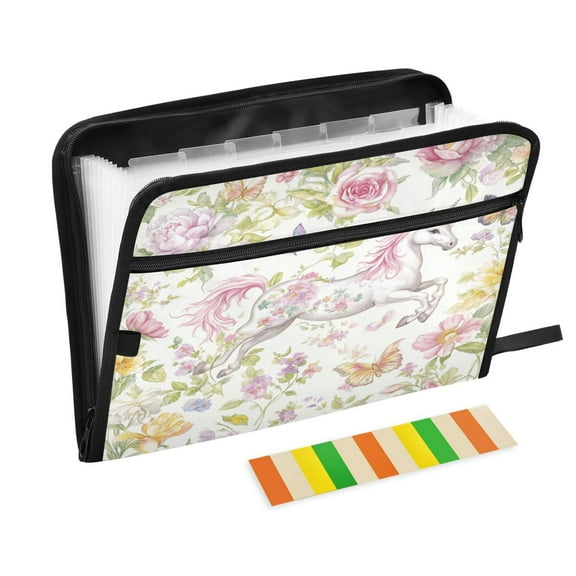 WOBOGO Colorful Flowers Unicorns Pattern Expanding File Folder Letter Size Accordion Filing Organizer 13 Pocket Separate Organ Pocket