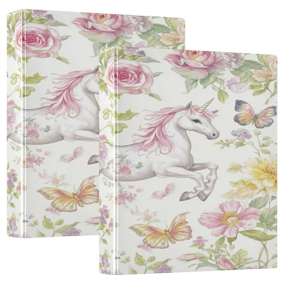 WOBOGO Colorful Flowers Unicorns Pattern File Folders Extra Large Capacity to Hold 200 Sheets of Documents Hard Shell Ring Binder for School Home Office
