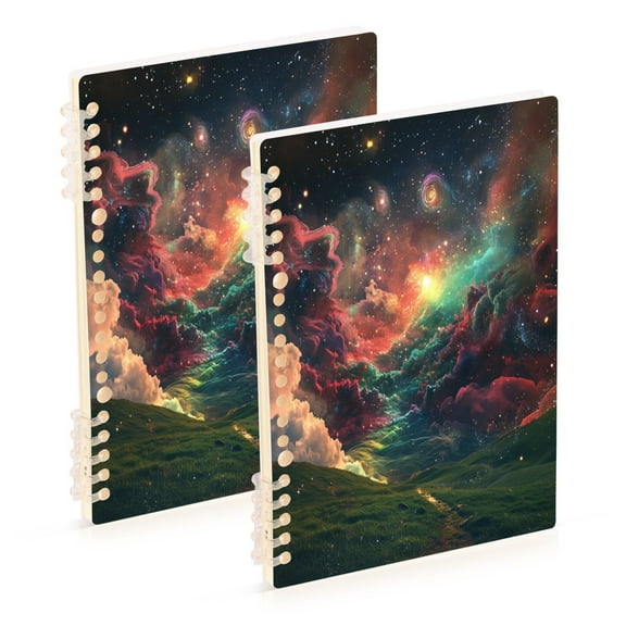 WOBOGO Colorful Galaxy Notebook College Horizontal Grid Paper Ink Spill Resistant Water Resistant Cover 8.3x5.7x0.4in