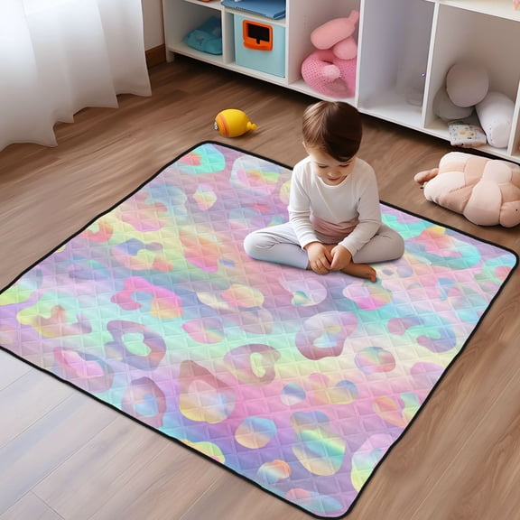 WOBOGO Colorful Leopard Print Baby Playmats Extra Large Waterproof Rollable Activity Pads for Toddlers 5050inch