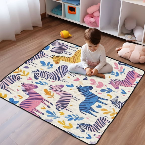 WOBOGO Colorful Lovely Zebra Baby Playmats Extra Large Waterproof Rollable Activity Pads for Toddlers 5050inch