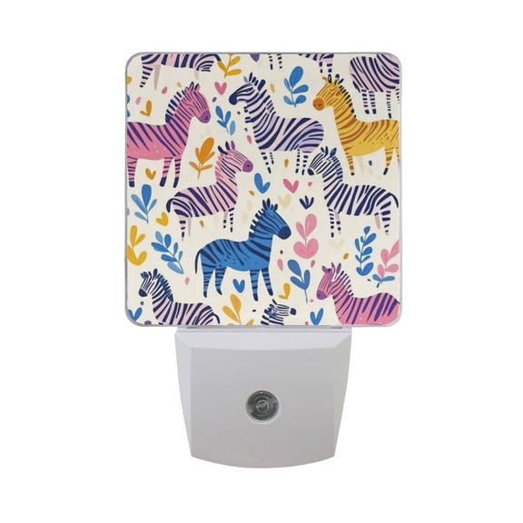 WOBOGO Colorful Lovely Zebra LED Night Light 2 Pcs Set 0.5 Watt Wall Plug in Dusk to Dawn Automatic Switch Soft White Light