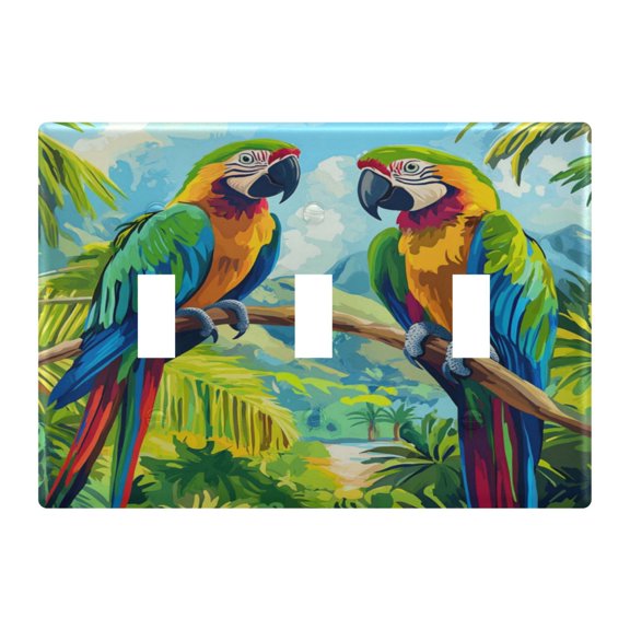 WOBOGO Colorful Parrot 3-hole Switch Plates PC Flame Retardant Plastic Material Glossy Finish Smooth Touch 6.37x4.48x0.27in
