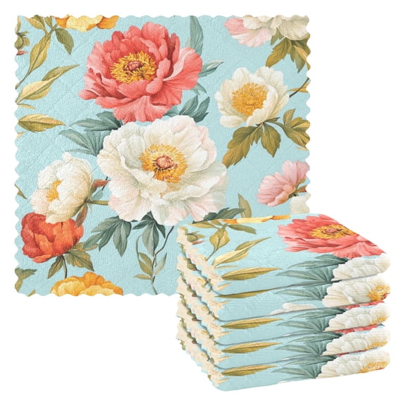 WOBOGO Colorful Peonies Kitchen Towels 6pcs Ultra Soft Absorbent Quick Drying Dish Cloths 1111inch