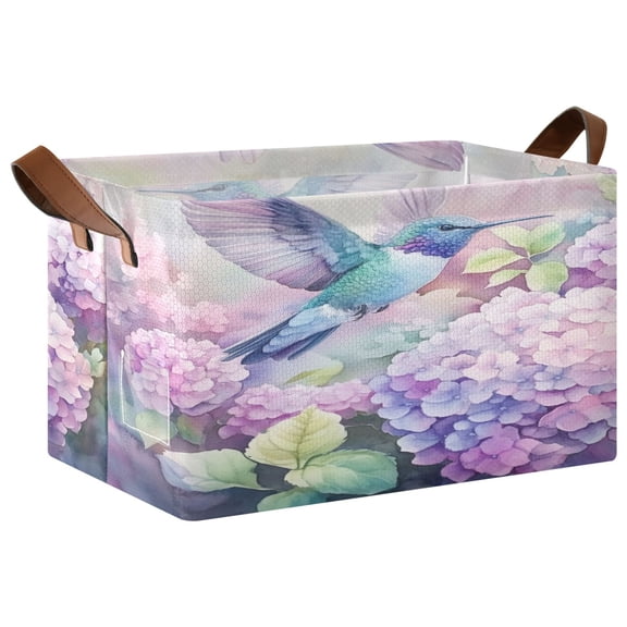 WOBOGO Colorful Pretty Bird Storage Basket 16.9×11.4×10in Collapsible Oversized with Metal Iron Frame Set of 1