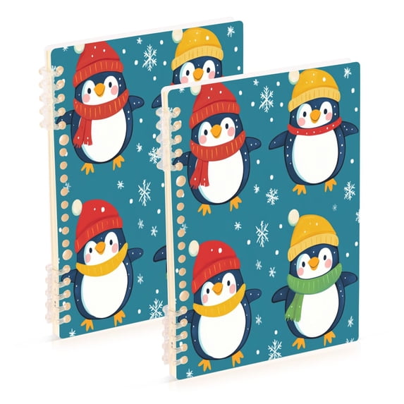 WOBOGO Colorful Scarf Penguin Pattern Notebook College Horizontal Grid Paper Ink Spill Resistant Water Resistant Cover 8.3x5.7x0.4in