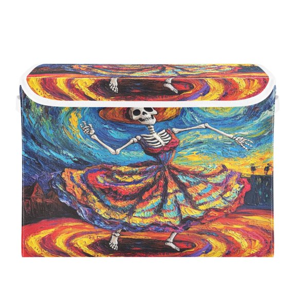 WOBOGO Colorful Skirt Skeleton Large Collapsible Storage Box Flip Lid Fabric Decorative Organizer Container Basket with Handles 16.512.611.8in