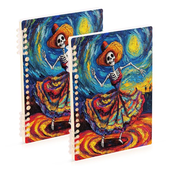 WOBOGO Colorful Skirt Skeleton Notebook College Horizontal Grid Paper Ink Spill Resistant Water Resistant Cover 8.3x5.7x0.4in
