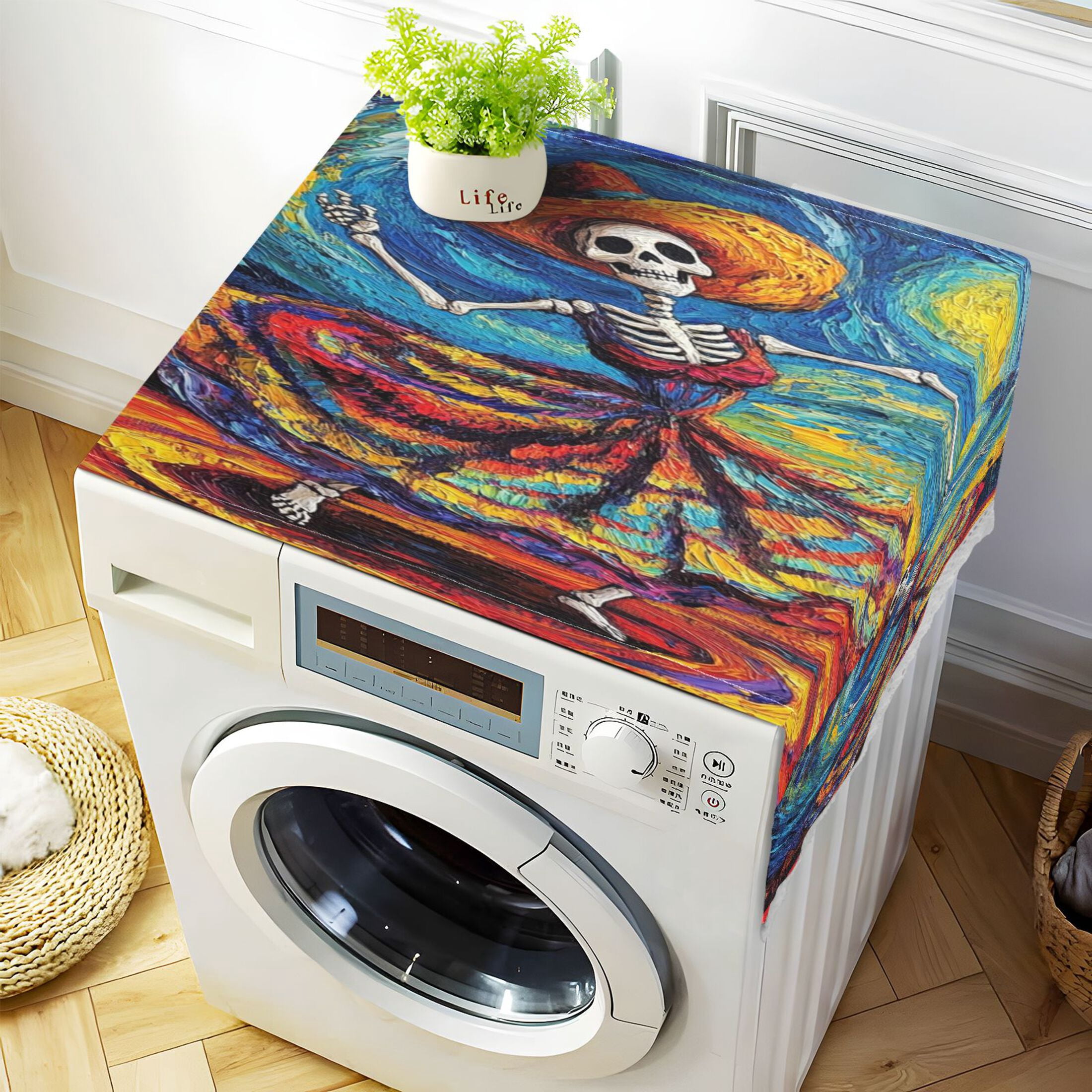 WOBOGO Colorful Skirt Skeleton Washing Machine Cloth Dryer Refrigerator Top Cover Protective Non-Slip Mat For Kitchen Laundry