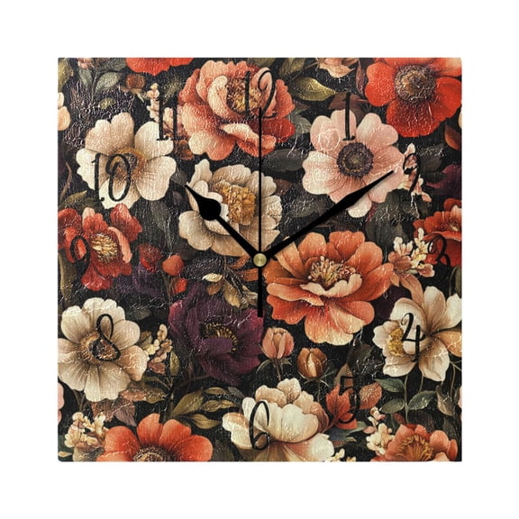 WOBOGO Colorful Vintage Floral Patterns Wall Clock 7.78 Inch Battery Operated Silent Unit Square Rustic Vintage Style for Home Bedroom Office Black Pointer
