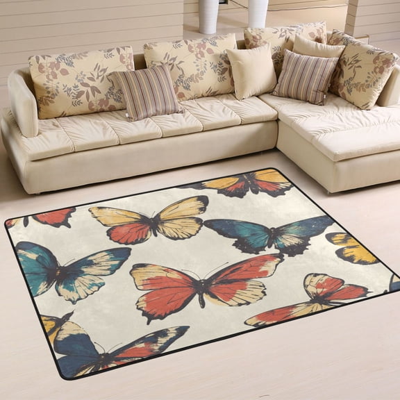 WOBOGO Colourful Butterflies Carpet Non-Slip Rugs Soft Doormat 36×24in Living Dining Room Bedroom Decorative