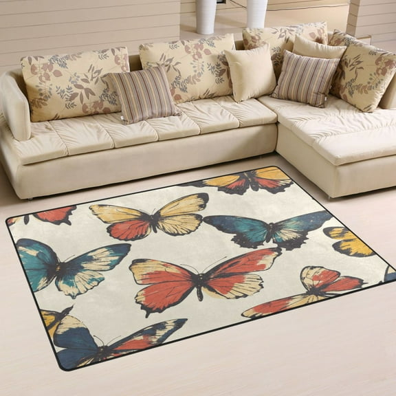 WOBOGO Colourful Butterflies Carpet Non-Slip Rugs Soft Doormat 60×39in Living Dining Room Bedroom Decorative