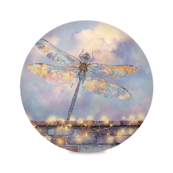 WOBOGO Colourful Dragonfly Round Placemats Set of 1 Heat Resistant Washable Kitchen Table Decorations 15.4in