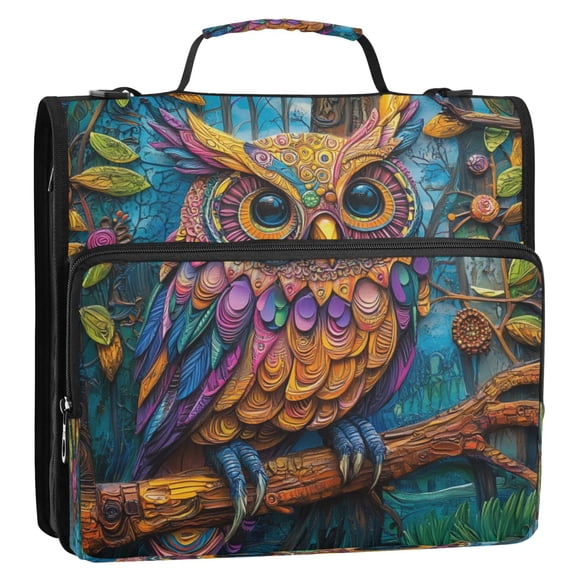 WOBOGO Complex Camo Owl Ring Binder Bag 1.5in Folder Organizer with Shoulder Strap for 13Inch Laptop and 500 Sheets of Paper