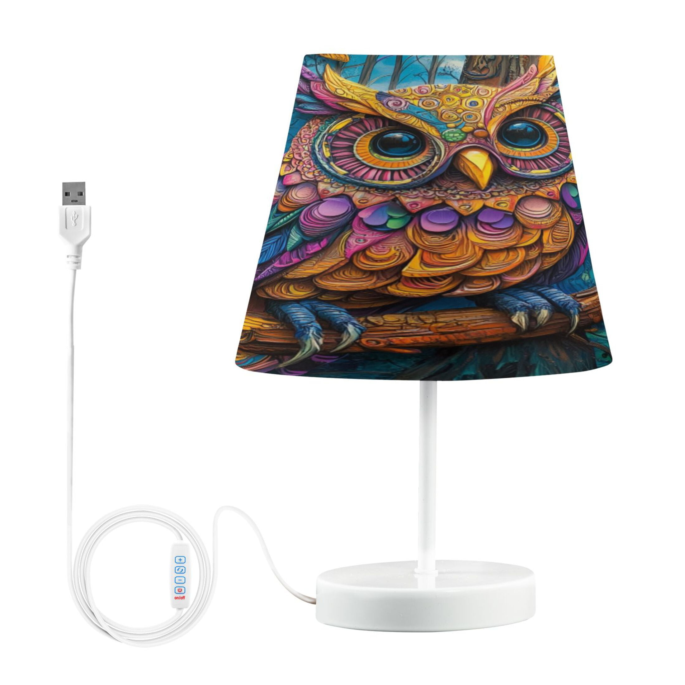 WOBOGO Complex Camo Owl Table Lamps Bedroom 3-Speed Dimmable Farm Style ...