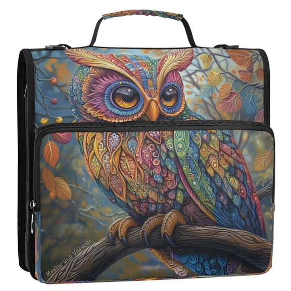 WOBOGO Complex Camo Owls Ring Binder Bag 1.5in Folder Organizer with Shoulder Strap for 13Inch Laptop and 500 Sheets of Paper