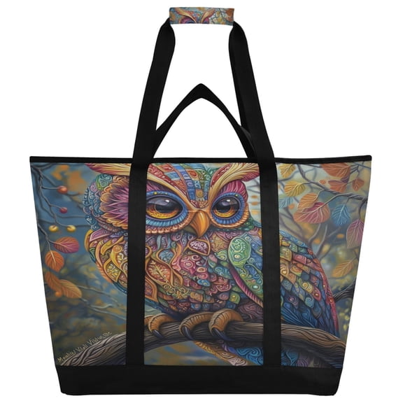 WOBOGO Complex Camo Owls Tote Cooler Bag Fold Flat Insulated Shopping Bag With Zipper For Work Picnic Beach Use 186.724in