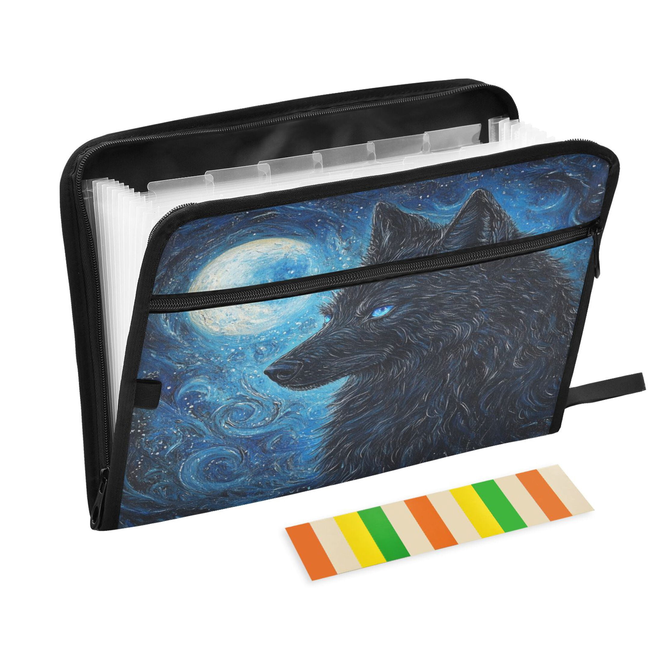 WOBOGO Cool Black Wolf Expanding File Folder Letter Size Accordion Filing Organizer 13 Pocket Separate Organ Pocket