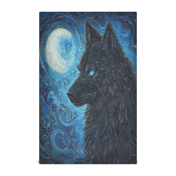WOBOGO Cool Black Wolf Kitchen Towel 1 Piece Large Cotton Dishcloth Premium Absorbency Set with Hanging Loop