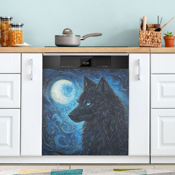 WOBOGO Cool Black Wolf Magnetic Dishwasher Sticker Personalized DIY Beautiful and Practical Home Kitchen Decorations 2316in