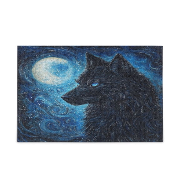 WOBOGO Cool Black Wolf Puzzle Challenge 500 Piece Jigsaw Suitable for Game Night Finished Size 20.5 x 14.9in