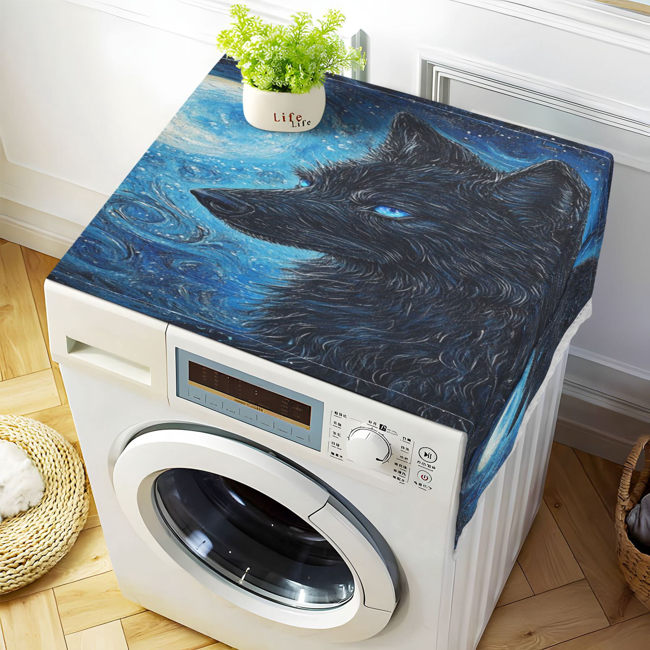 WOBOGO Cool Black Wolf Washing Machine Cloth Dryer Refrigerator Top Cover Protective Non-Slip Mat For Kitchen Laundry