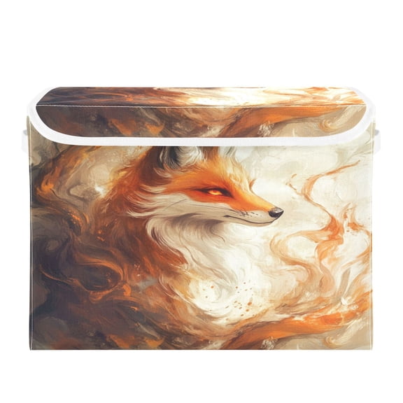 WOBOGO Cool Orange Fox Large Collapsible Storage Box Flip Lid Fabric Decorative Organizer Container Basket with Handles 16.512.611.8in