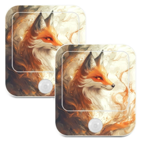 WOBOGO Cool Orange Fox Night Light Lamp with Smart Sensor Dusk to Dawn Sensor 0.6W Plug-in 2-Pack